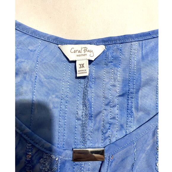 Coral Bay top blouse sequin blue casual comfy stretchy colorful women 3X - Picture 4 of 6